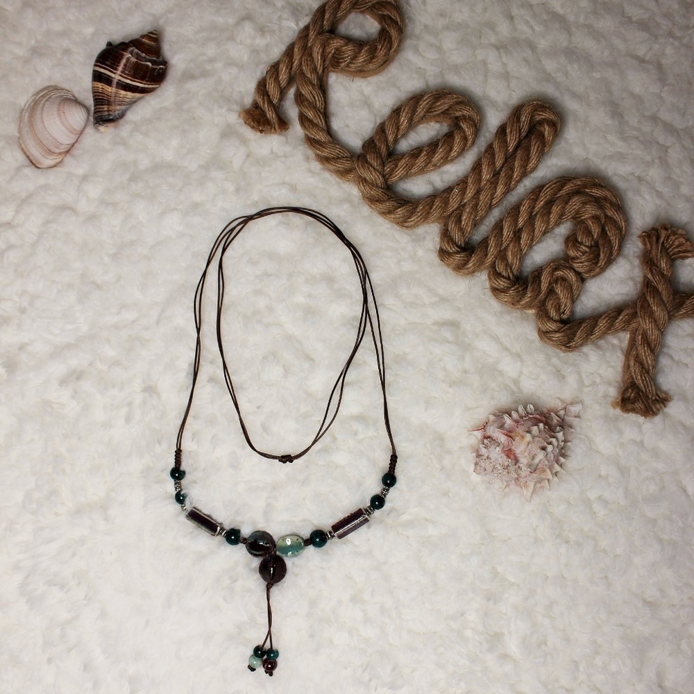 Teal Purple Ceramic Stone Statement Necklace - image 6